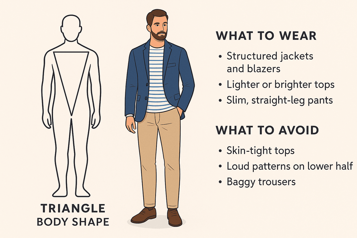 how to dress for my body type male triange shape